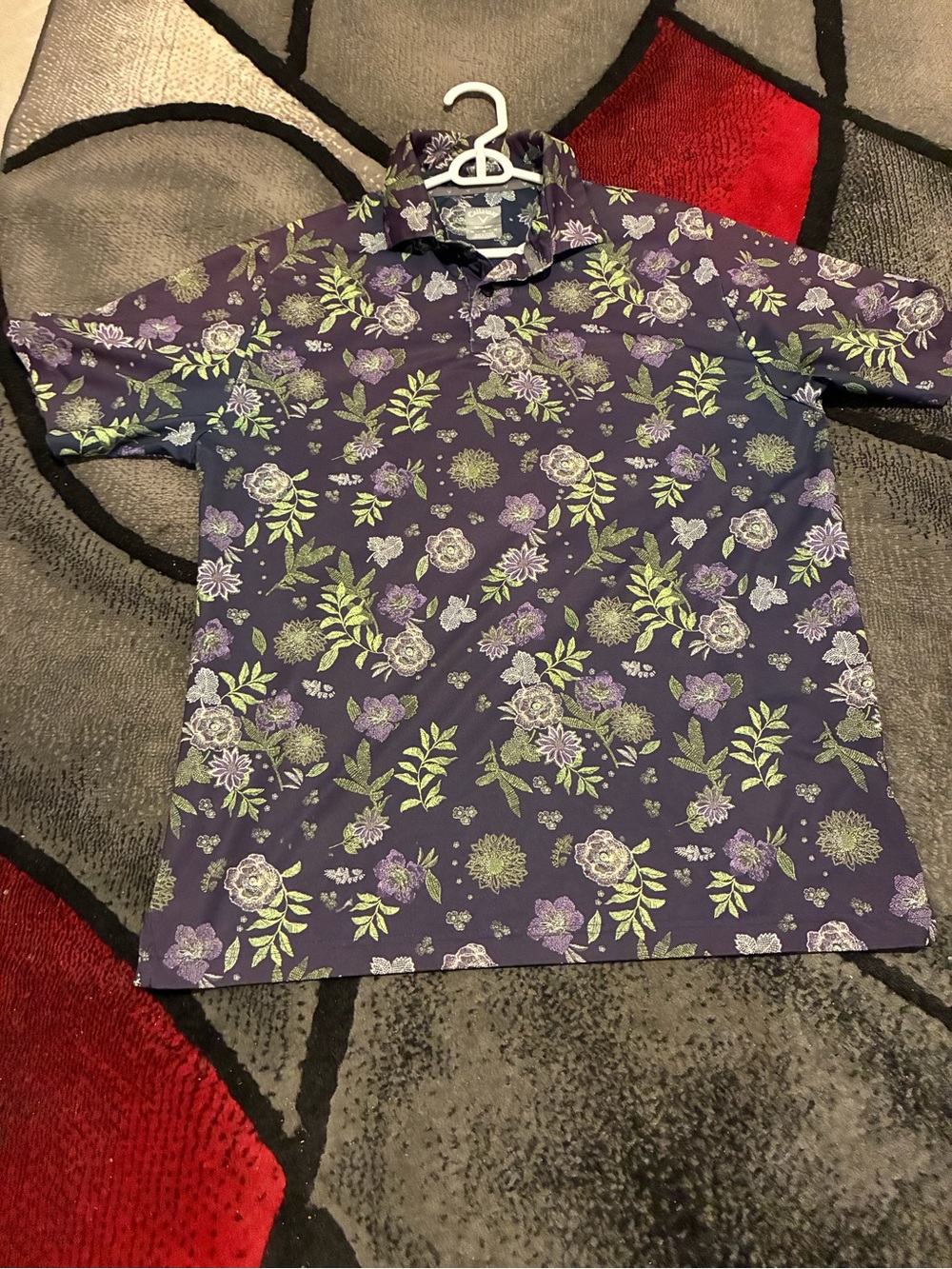 Callaway Purple Floral Pattern Short-Sleeve Polo